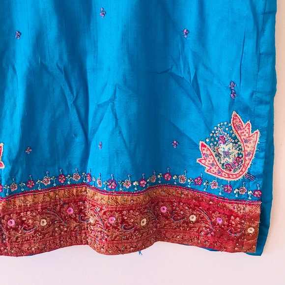 Vintage Heavily Beaded Aqua Turquoise Iridescent Indian Kurta Tunic Gems Dress. - Picture 7 of 13